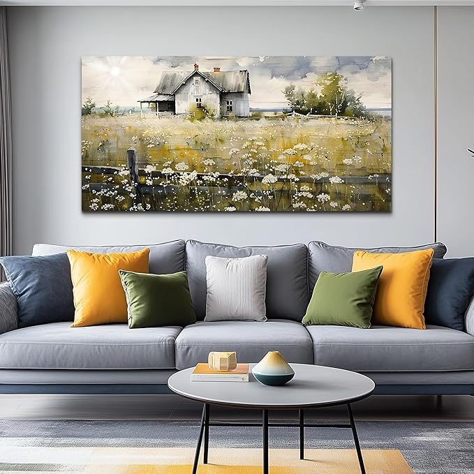 FUHAIHUA Large Modern Wall Decor For Living Room Canvas Wall Art For Office Bedroom Wall Decorations Art Watercolor Paintings Rural Landscape Pictures Mural Artwork Farmhouse Home Decor 24x48 In