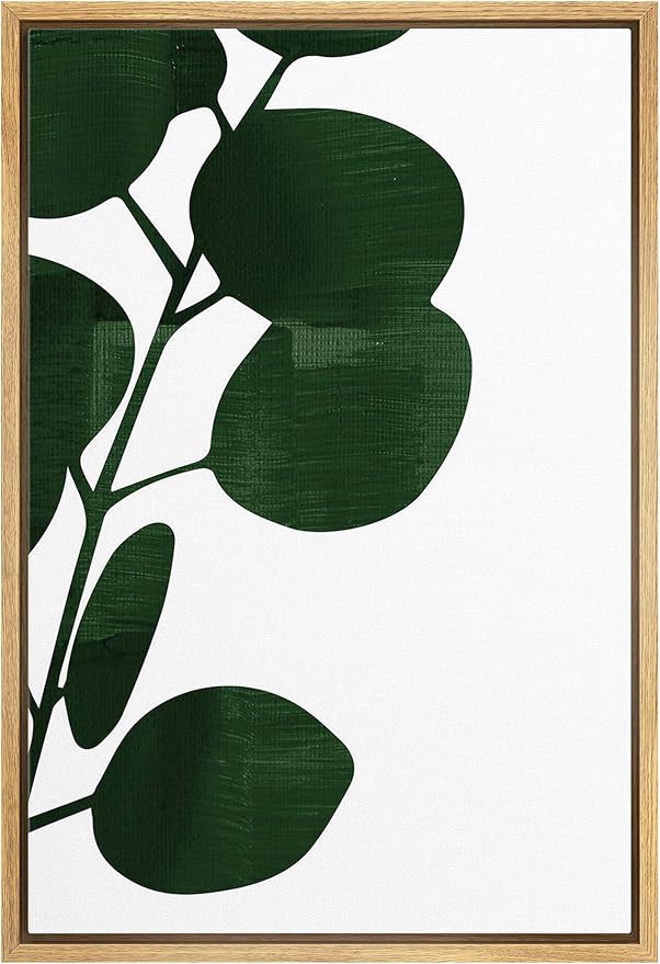 IDEA4WALL Framed Canvas Print Wall Art Black & Gray Leaf Silhouette Geometric Shapes Illustrations Modern Art Chic Colorful for Living Room, Bedroom, Office - 24"x36" Natural