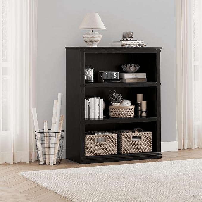 GarveeHome 5 Tier Farmhouse Bookcase, 67.4" Tall Book Shelf with Storage, Wooden Bookshelves 5 Shelf Display Shelves for Home Office(67.4" H x 31.5" W x 12.8" D) (Black, 40.0" H x 31.5" W x 12.2" D)