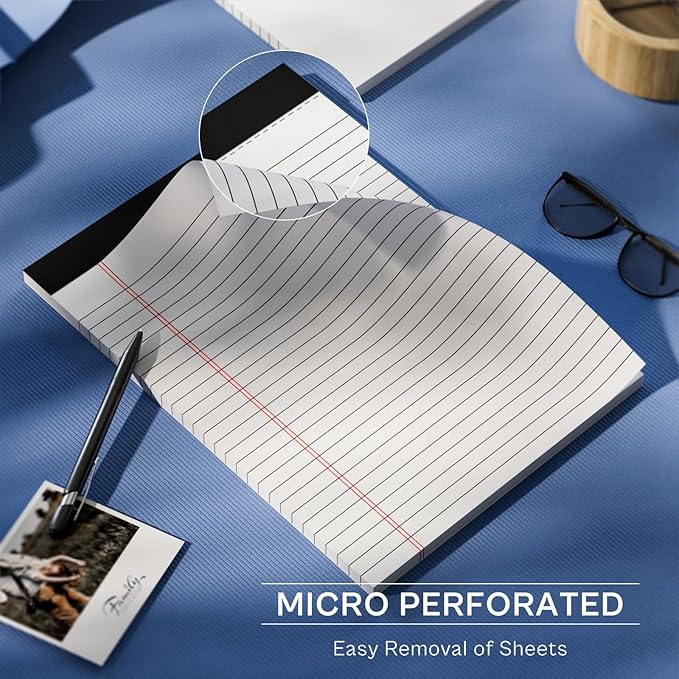 24 Pack White Note Pads 8.5x11, Wide Ruled Legal Pads 8.5 x 11 Writing Pad, Micro Perforated Notepad 8.5'' x 11'' Lined Paper Pads, Thickness Paper with Strong Cardboard, 30 Sheets per Pad