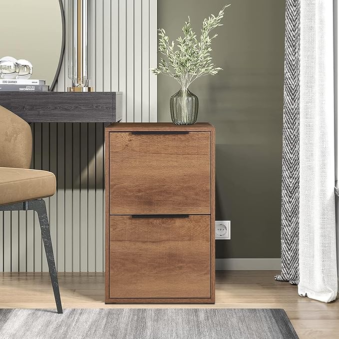 Wooden 2 Drawer File Cabinet, Wood Vertical Filing Cabinet Fits Hanging Files Letter Size for Home Office, Walnut
