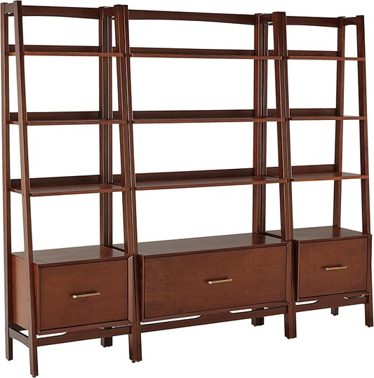Crosley Furniture Landon 3-Piece Bookshelf Etagere Set, Bookcase with Shelves and File Drawers, Mahogany