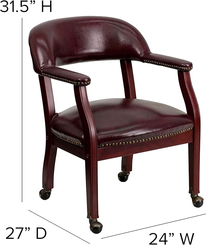 Flash Furniture Sarah Oxblood Vinyl Luxurious Conference Chair with Accent Nail Trim and Casters
