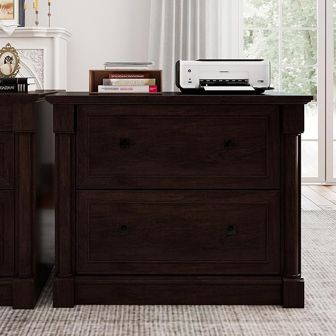 2-Drawer Roman Column File Cabinet, 36.8″ Wide Lateral File Cabinet with Hanging Folders, Fits Letter Legal A4 Sizes, Elegant Classic Design for Home Office Boss Room or Printer Stand, Dark Cherry