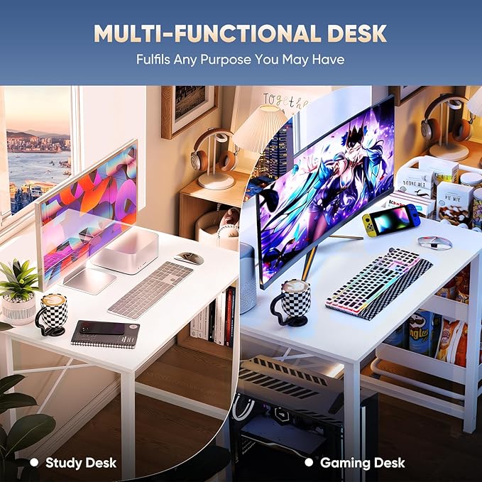 DUMOS 32 in Small Computer Desk for Home Office, Modern Study Work Table Simple Style for Bedroom, Writing Desks with X-Shaped Reinforcement, 2 Pack, White
