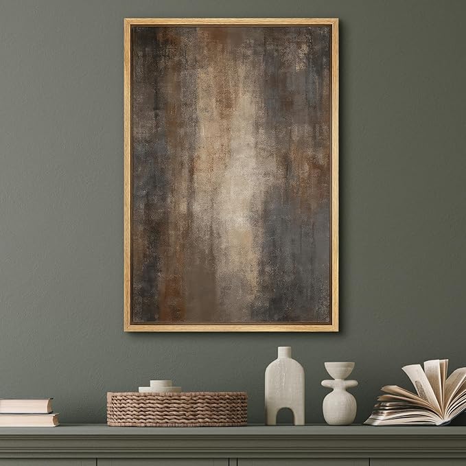 SIGNFORD Framed Canvas Print Wall Art Warm Earth Abstract Neutral Brown and Gray Illustration Modern Art Decorative Chic Relax/Zen for Living Room, Bedroom, Office - 16"x24" Natural