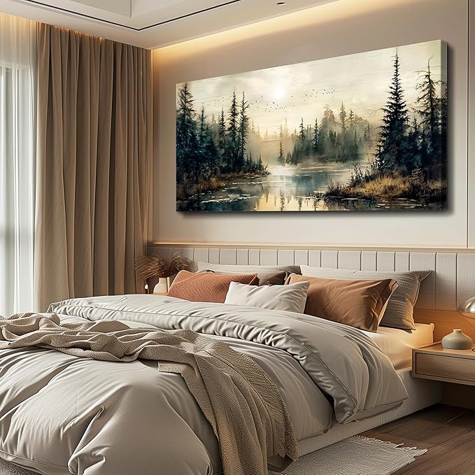 FUHAIHUA Canvas Wall Art For Living Room Large Wall Decor For Bedroom Modern Office Wall Decorations Forest River Landscape Paintings Farmhouse Pictures Artwork Room Aesthetic Home Decor 20x40 In