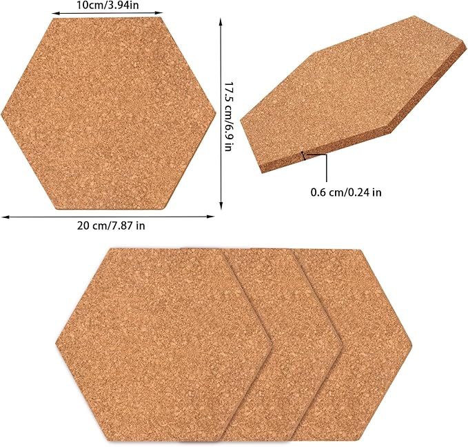 Small Hexagon Cork Board - Self Adhesive Cork Board Tiles for Walls, Cork Bulletin Board Hexagon for Home Office School Decor Memos Photos Display (3 Pcs)
