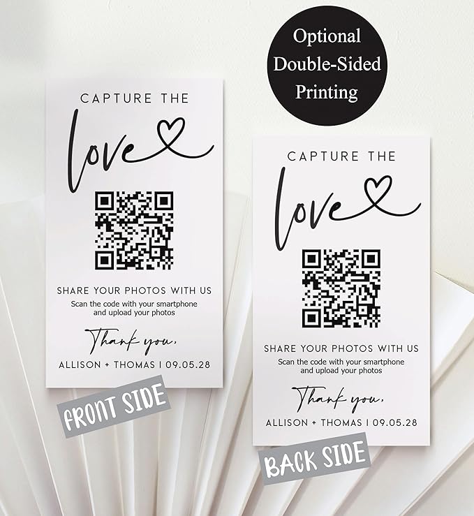 Wedding Capture The Love QR Code Card, Wedding Photo Card, Social Media Online, Wedding Website, Modern, Minimalist Share The Love, Personalized Favors