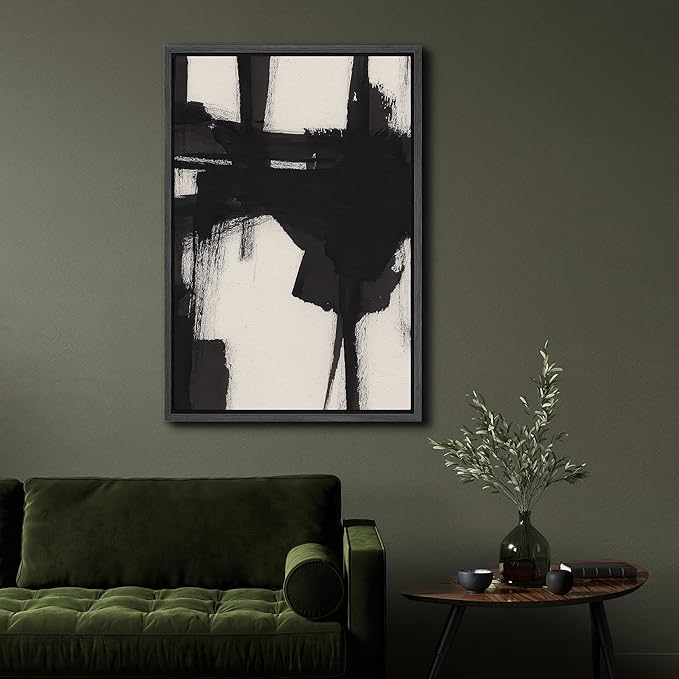 SIGNFORD Framed Canvas Print Wall Art Bold Black and White Abstract Expression Illustrations Digital Art Modern Art Decorative Multicolor Rustic Minimal for Bedroom - 24"x36" BLACK