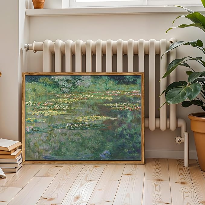 Framed Claude Monet Wall Art – Vintage Water Lilies Pond Painting Wall Decor, Impressionist Living Room Wall Art, Classic Aesthetic Canvas Prints for Bedroom Kitchen Bathroom – 12"x16"