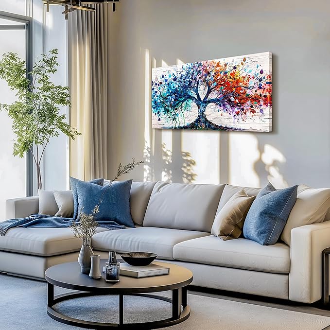 SERIMINO Tree of Life Wall Art, Large Wall Art, Nature Wall Decor, Colorful Tree Painting Prints, Abstract Canvas Art Wall Decor, Modern House Decorations Living Room Bedroom Office Hotel Pictures 20"X40"