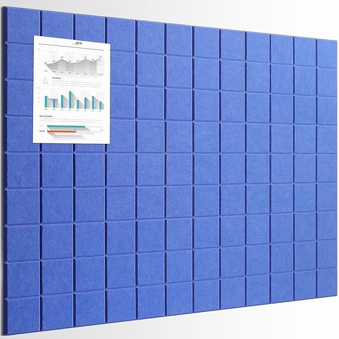 Cork Board for Walls 48" x 36", Bulletin Board for Office Decor, 12 Pack Felt Wall Tiles with Safe Removable Adhesive, Pin Tack Corkboard for Quilting Design & Dart Wall Protector - Sky Blue