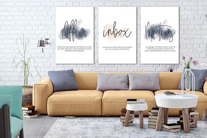 SHMAO Office Canvas Wall Art Motivational Wall Decor, 3 Piece Office Inbox Meeting Print Pictures for Office Wall Decor Women Inspirational Framed Artwork Home Office Decor 24”x36”x3 Panels