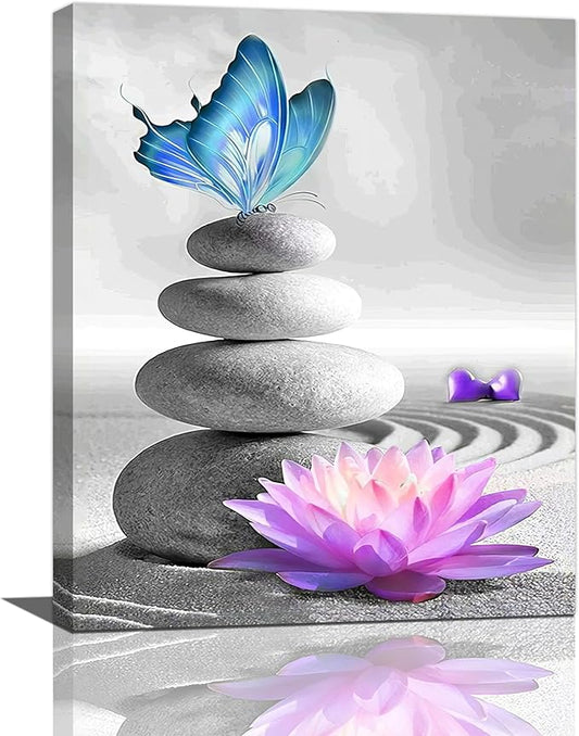 yerretin Stone Wall Art Zen Lotus Pictures Wall Decor Flower Canvas Spa Yoga Meditation Print Artwork Home Decorations for Living Room Bedroom Bathroom Office Framed 16"x20"