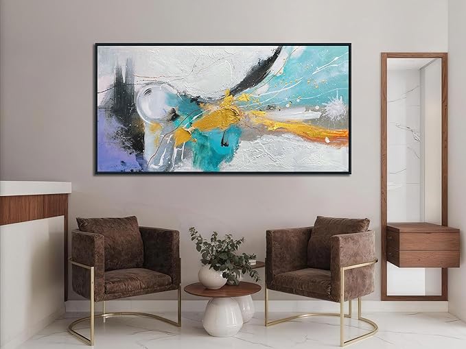 Arjun Abstract Framed Wall Art for Living Room Black and White Canvas Painting Bedroom Textured Hand Painted Modern Picture, Large for Home Office Mens Room Wall Decor 48"x24"