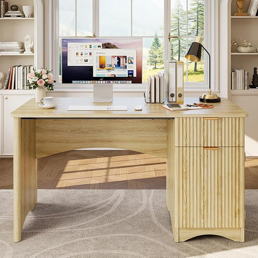 Bestier 47 inch Computer Desk with Drawer, Office Desk with File Cabinet, Modern Executive Desk Adjustable Shelves for Home Office Bedroom Study, Natual Oak