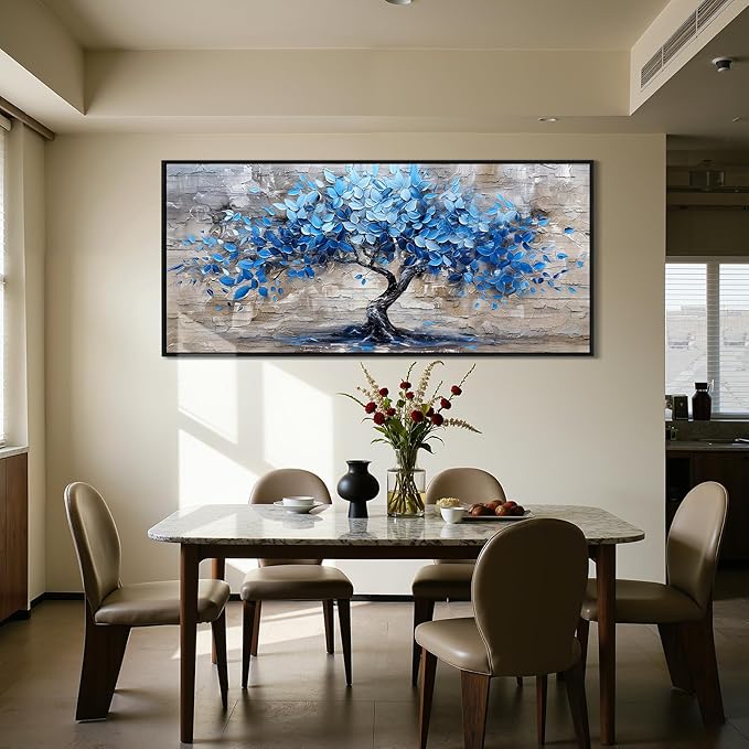 SERIMINO Extra Tree of Life Wall Art for Living Room, Blue Tree Abstract Canvas Art Wall Decor, Modern Large Framed Artwork for Walls Bedroom Office Meeting Room, 32"x71"