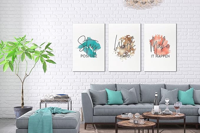 SHMAO Office Canvas Wall Art Motivational Wall Decor, 3 Piece Stay Work Make Print Pictures for Office Wall Decor Women Inspirational Framed Artwork Home Office Decor 20”x30”x3 Panels