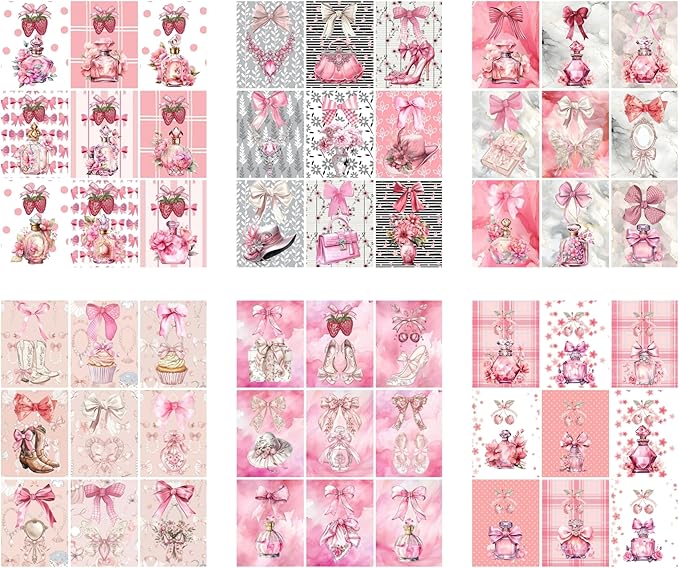 Generic Paper Moon Media: Pink Coquette Tags Scrapbook and Junk Journal Tags 8.5 x 11, 6 Sheets for Journals, Scrabpooking, Decoupage, Card Making etc., Collage Sheet Bundle, Single Sided Prints