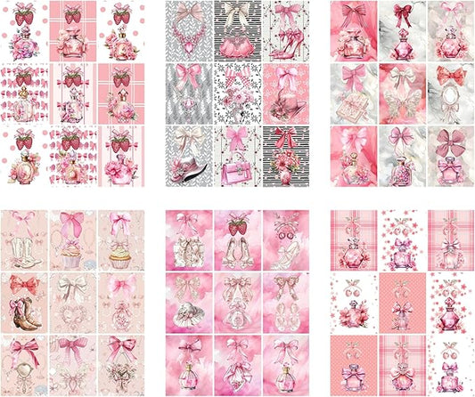 Generic Paper Moon Media: Pink Coquette Tags Scrapbook and Junk Journal Tags 8.5 x 11, 6 Sheets for Journals, Scrabpooking, Decoupage, Card Making etc., Collage Sheet Bundle, Single Sided Prints