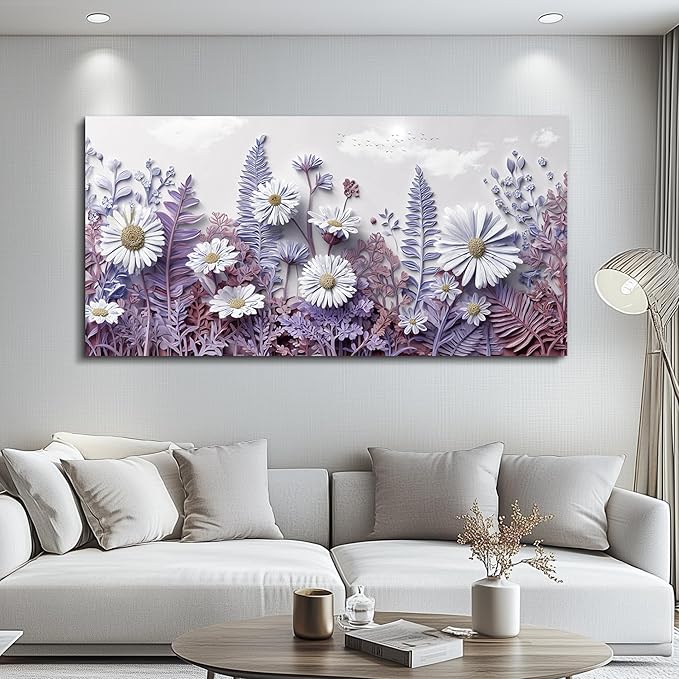 QIYILEXWART Large Wall Decor For Living Room Canvas Wall Art For Office Modern Wall Decorations For Bedroom Daisy Fern Landscape Painting Farmhouse Pictures Artwork Room Home Decor 24x48 In