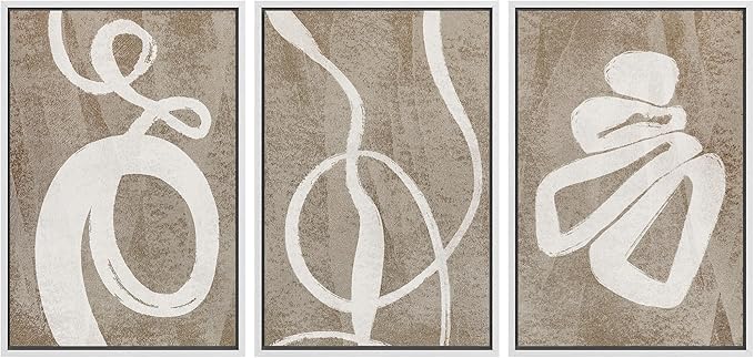 SIGNWIN Framed Canvas Print Wall Art Set Contemporary Geometric Abstract Illustrations Modern Art Decorative Nordic Abstract for Living Room, Bedroom, Office - 24"x36"x3 White