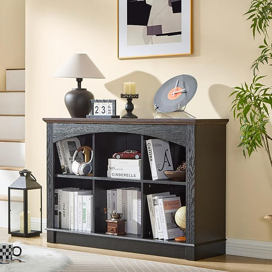 LIDYUK Black Bookshelf, 6-Cube Bookcase and Kids Bookshelf, Wooden Storage Cabinet with Cube Organizer, Modern Book Shelf for Living Room, Office Storage, Display Cabinet