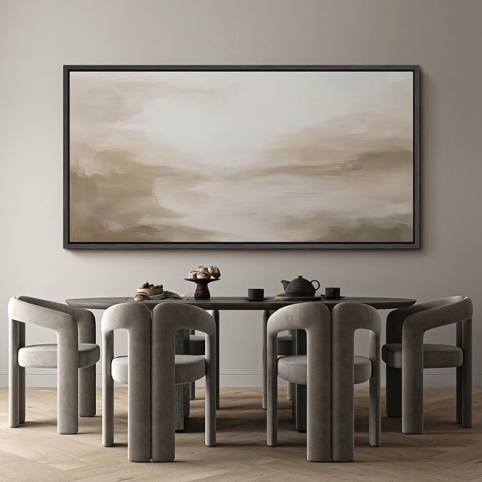 SIGNFORD Extra Large Framed Canvas Soft Neutral Abstract Horizon Illustrations Modern Art Calm Warm for Living Room, Bedroom, Office - 60"x30"