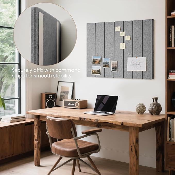 Bulletin Board, 24 x 18 inches Felt Board Decorative Pin Board, 4' x 3' Cork Board Alternative for Wall, Foldable Photo Board with 20 Pushpins - Gray Stripes