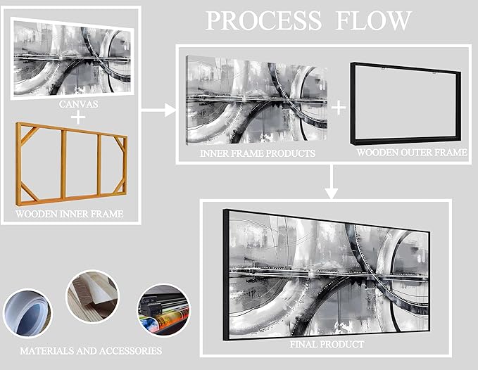 AOZEMI Abstract Painting Wall Art Black and White Canvas Wall Decorations for Living Room Large Pictures Home Office 29"x59"
