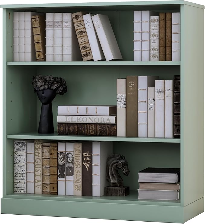 Palace Imports Solid Wood Bookshelf - 32” W x 36" H - 3 Shelf Bookcase - Sage, Short Bookcase with Adjustable Shelves for Living Room Display Furniture, 100% Eco-Friendly Wood, Modular Cabinets