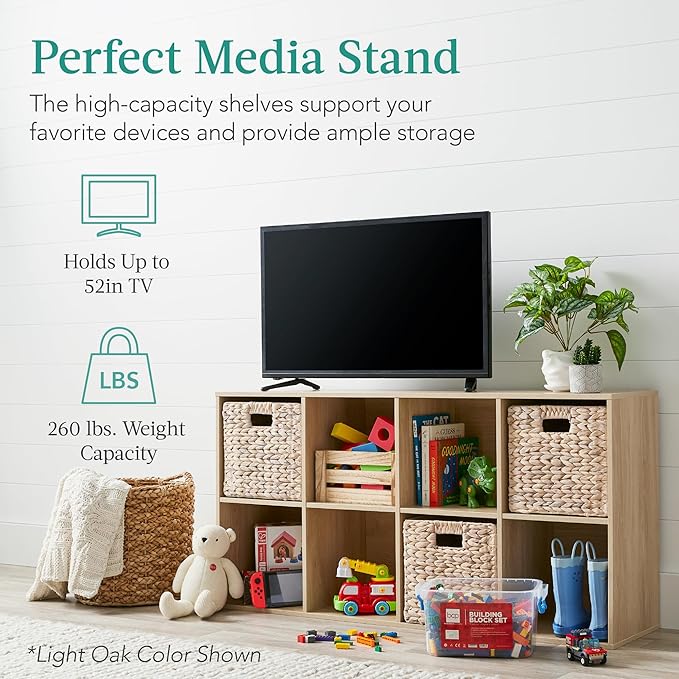 Best Choice Products 8-Cube Storage Organizer, 13.5in Shelf Opening, Bookcase, Display Shelf, Customizable w/ 2 Removable Back Panels – Greige