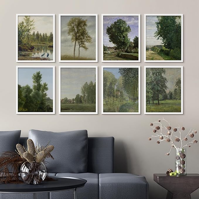 SIGNWIN Framed Poster Bathroom Decor, Wall Art Room Decor Multicolor for Living Room, Bedroom, Office Rustic Green Forest Tree Landscapes Classic Vintage Illustrations Bohemian - 12"x16"x 8 White