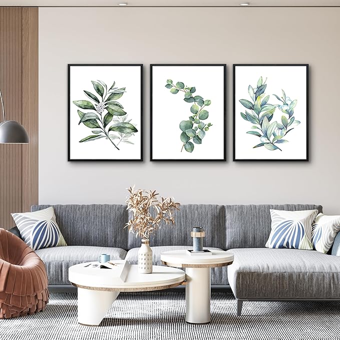 hyidecorart Large Wall Decor Wall Art For Living Room black Framed For Bedroom Room Green Leaves Wall Paintings Office Decor Wall Pictures Kitchen Wall Decoration Set Of 3 Piece Framed Prints Art