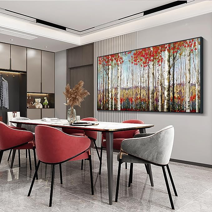 Large Canvas Wall Art - Framed Aspen Tree Oil Painting Style, Birch Tree Pictures for Living Room Wall Decor & Bedroom, 29x58 Modern Nature Artwork for Walls