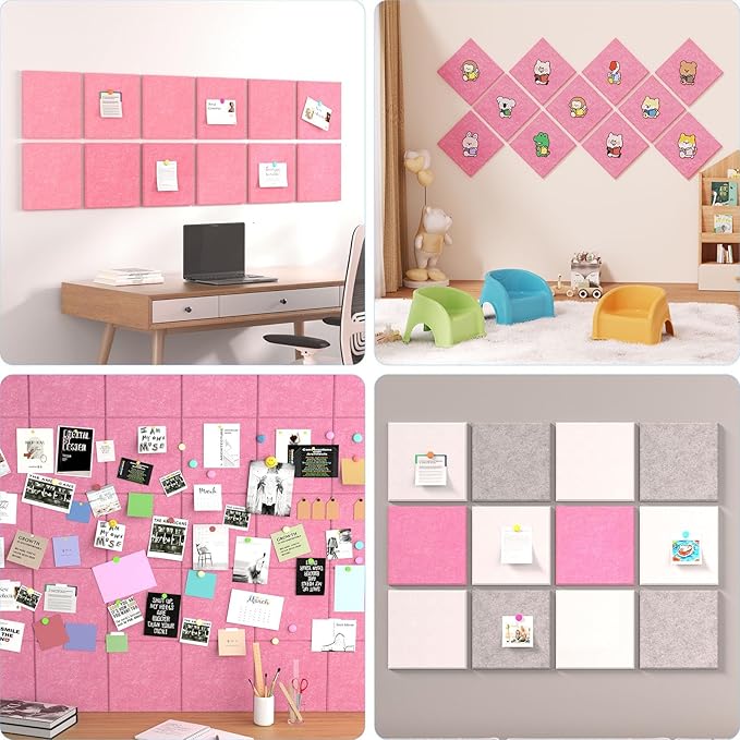 Large Cork Boards for Walls – 48" x 36" Self Adhesive Felt Wall Tiles, Ideal for Office Wall Organizing Bulletin Board, Easy to Install Cork Boards Felt Board