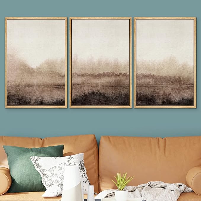 SIGNWIN Framed Canvas Print Wall Art Set Pastel Watercolor Brown Landscape Nature Wilderness Illustrations Modern Art Decorative Nordic Abstract for Living Room, Bedroom, Office - 16"x24"x3 Natural