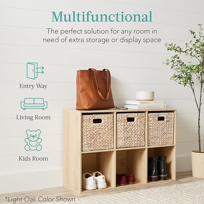 Best Choice Products 6-Cube Storage Organizer, 11in Shelf Opening, Bookcase, Display Shelf, Customizable w/ 3 Removable Back Panels – Greige