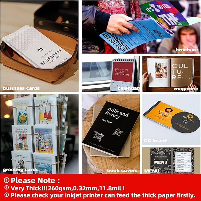 Uinkit Thick Photo Paper Glossy Double Sided 100 Sheets 8.5x11 Heavyweight 68lb 260gsm Inkjet Both Sides Printable 11.8mil A4 Letter size Flyer Bulk Pack 8.5 x 11 Card paper postcard postal A189 (100)