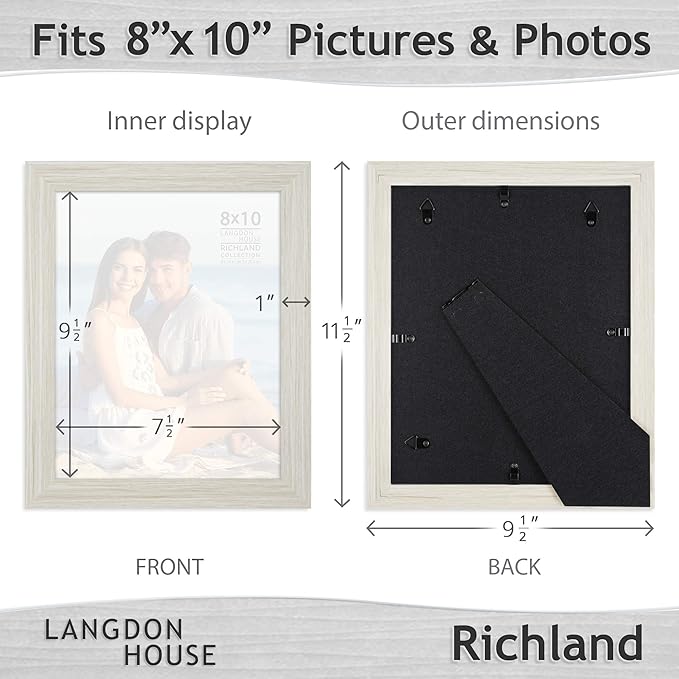 Langdon House 8x10 Picture Frames (Almond White, 6 Pack) Woodgrain Style, Wall Mount or Table Top, Richland Collection