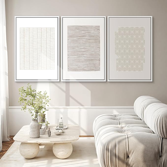 SIGNWIN Framed Canvas Print Wall Art Set Tan Geometric Pattern Landscape Abstract Shapes Cozy Neutral Modern Art Decorative Boho Relax/Zen Nordic for Living Room, Bedroom, Office - 24"x36"x3 White