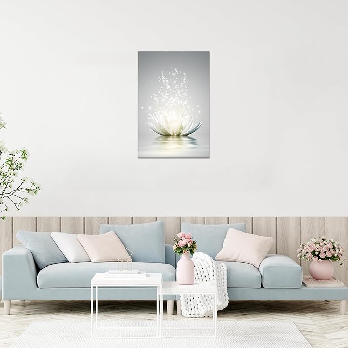 Lotus Floral Canvas Prints Art for Zen Office Wall Art Meditation Pictures Modern Artwork poster for Zen Wall Spa Photo Yoga Room Ready to Hang (24x 36inch)