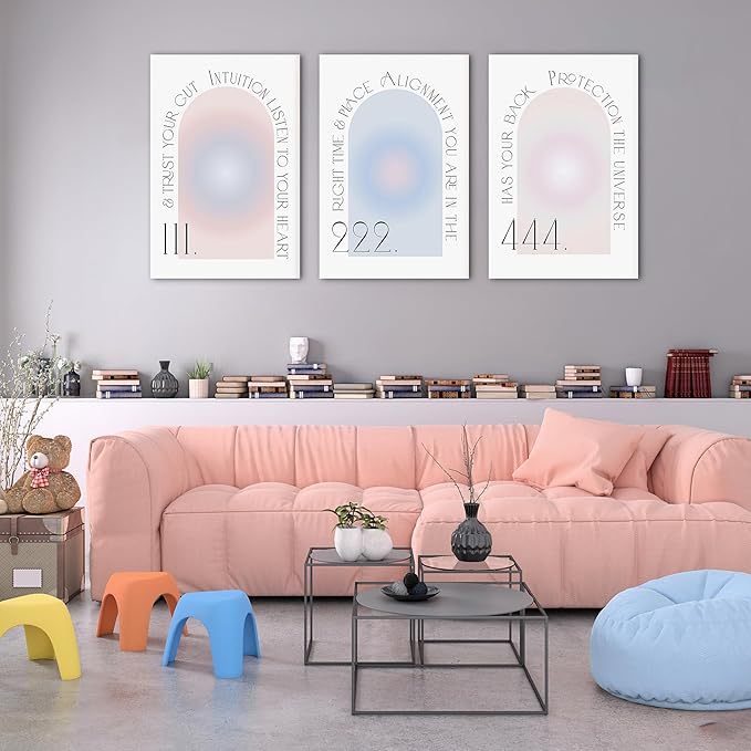 Colorful Gradient Aura Angel Numbers Poster Canvas Print Artwork Room Decor for Bedroom Aesthetic, 3 Piece Framed Inspirational Minimalist Art Paintings Decor for Bedroom Office 20"x30" x 3 Pcs