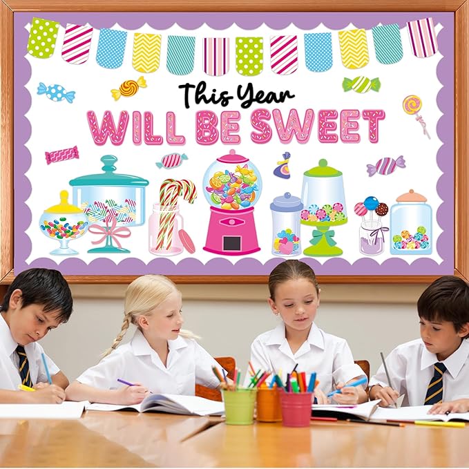 Candy Bulletin Board Set Sweet Candyland Classroom Bulletin Board Decorations Pink Gumball Machine Cutouts Classroom Decorations for Back to School Office Home Chalkboard Decor Wall Door