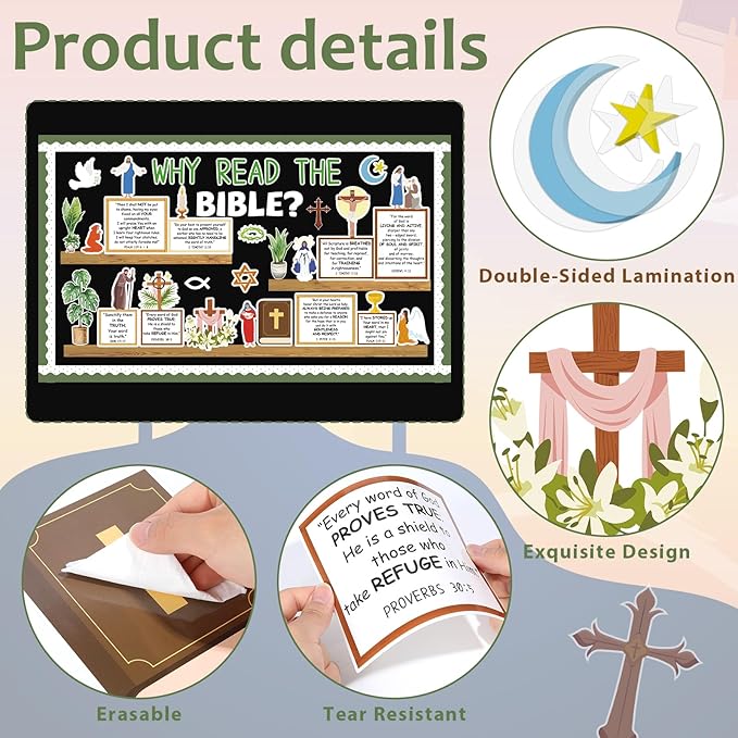 gisgfim Christian Plant Bulletin Board Decorations Set Religious Bookshelf Motivational Paper Cutouts Bible Verse Bulletin Board Decor for Classroom Back to School Sunday School Chalkboard Wall