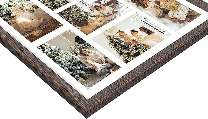 Golden State Art, 13.7x15.7 Distressed Brown Wood Collage Frame - White Mat - Displays Seven 4x6 Photos - Real Glass, Sawtooth Hanger, Swivel Tabs - Wall Mounting, Landscape, Portrait