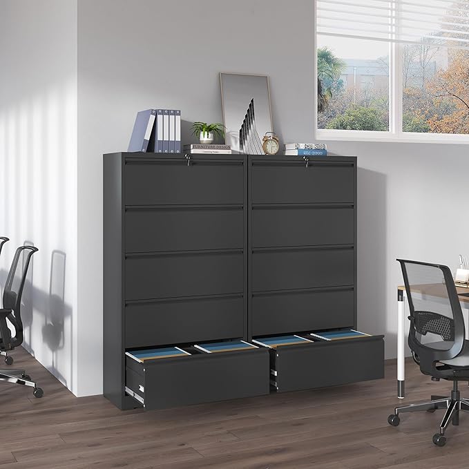 5 Drawer Lateral File Cabinets with Lock,Metal Lateral Filing Cabinet for Home Office,Wide Steel Storage Cabinet Commercial Drawer for Legal/Letter/A4 Size Files Assembly Required