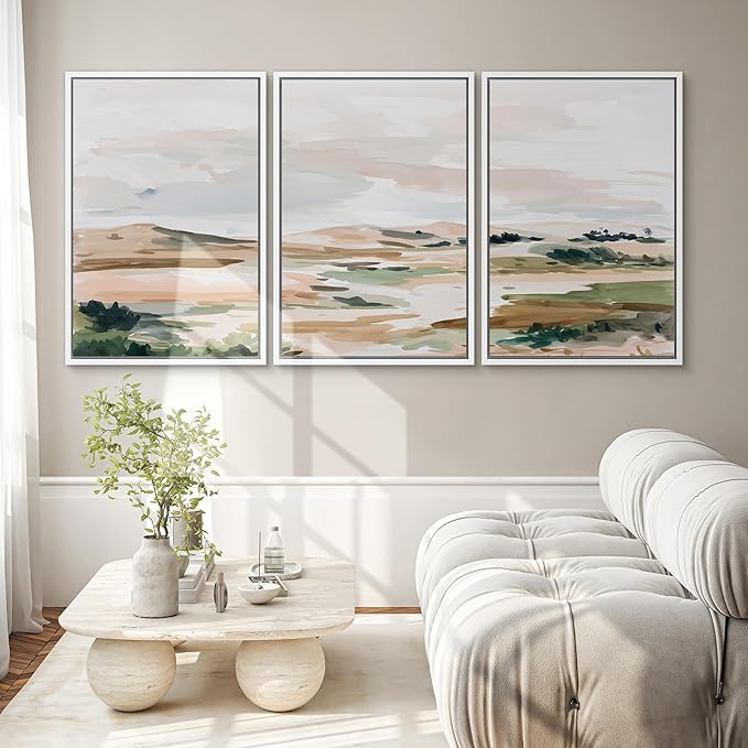 SIGNWIN Framed Canvas Print Wall Art Set Bright Pastel Plains Illustrations Decorative Relax/Calm Zen for Living Room, Bedroom, Office - 24"x36"x3 WHITE