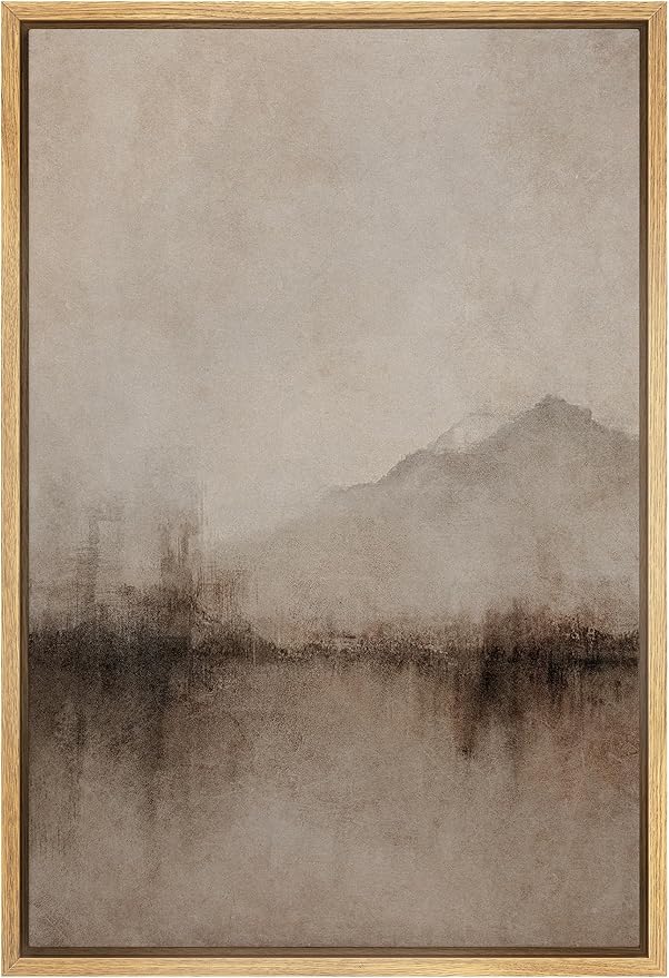 SIGNFORD Framed Canvas Print Wall Art Vintage Sepia Mountain Landscape Illustrations Minimalism Chic Relax/Calm Multicolor Warm for Living Room, Bedroom, Office - 16"x24" Natural